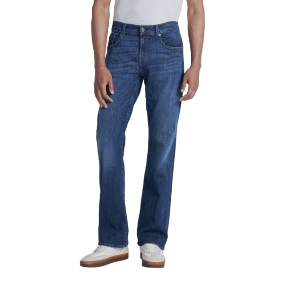 7 FOR ALL MANKIND MEDIUM BLUE BRETT SQUIGGLE BOOTCUT JEANS - Picture 2 of 13